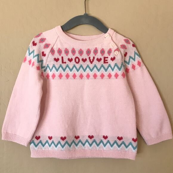 H&M Other - H&M Baby Girl Pink “Love” Sweater, 12-18 M
